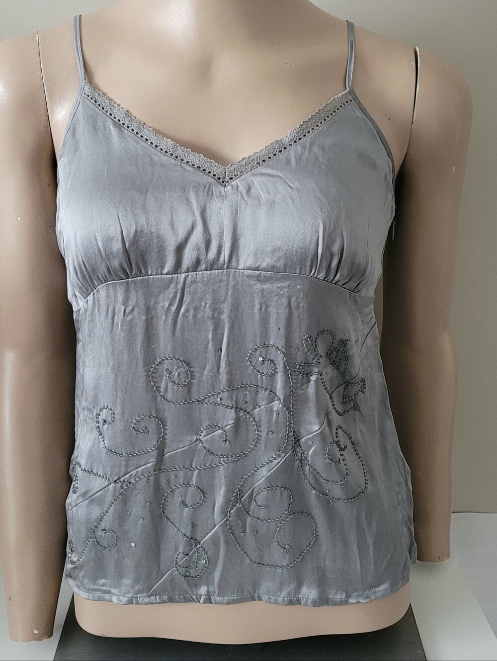 Jacob Gray Silk Beaded V-Neck Camisole